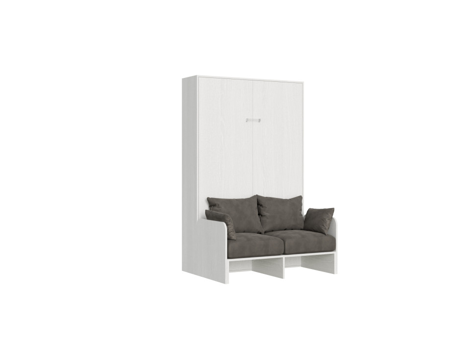 Kentaro French 140 avec canapé - Lit double escamotable Kentaro 140 avec canapé en frêne blanc, gris