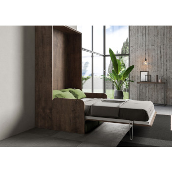 Mod. Kentaro French 140 avec canapé - Lit double escamotable Kentaro 140 avec canapé en frêne blanc, vert