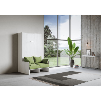 Mod. Kentaro French 140 avec canapé - Lit double escamotable Kentaro 140 avec canapé en frêne blanc, vert