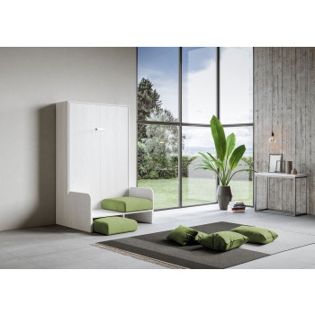 Mod. Kentaro French 140 avec canapé - Lit double escamotable Kentaro 140 avec canapé en frêne blanc, vert