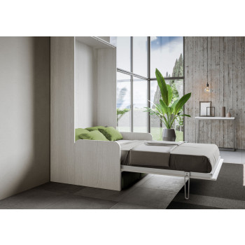 Mod. Kentaro French 140 avec canapé - Lit double escamotable Kentaro 140 avec canapé en frêne blanc, vert