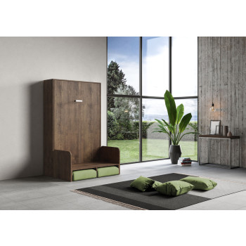 Mod. Kentaro French 140 avec canapé - Lit double escamotable Kentaro 140 avec canapé en frêne blanc, vert