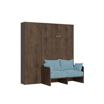 Mod. Kentaro French 140 avec canapé - Lit double escamotable Kentaro 140 avec canapé et colonne en frêne blanc, bleu clair