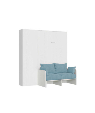 Mod. Kentaro French 140 avec canapé - Lit double escamotable Kentaro 140 avec canapé et colonne en frêne blanc, bleu clair