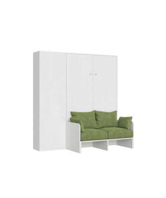 Mod. Kentaro French 140 avec canapé - Lit double escamotable Kentaro 140 avec canapé et colonne en frêne blanc, vert