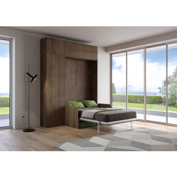 Kentaro French 140 avec canapé - Lit double escamotable Kentaro 140 avec canapé et meubles en frêne blanc et vert