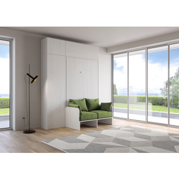 Kentaro French 140 avec canapé - Lit double escamotable Kentaro 140 avec canapé et meubles en frêne blanc et vert