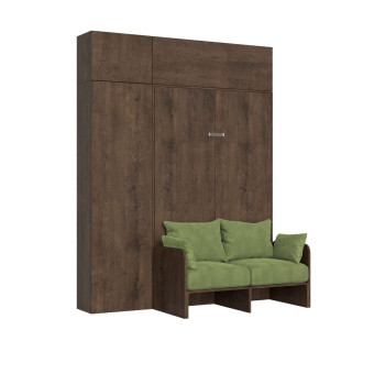 Kentaro French 140 avec canapé - Lit double escamotable Kentaro 140 avec canapé et meubles en frêne blanc et vert