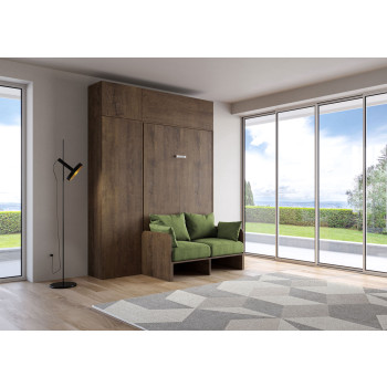 Kentaro French 140 avec canapé - Lit double escamotable Kentaro 140 avec canapé et meubles en frêne blanc et vert