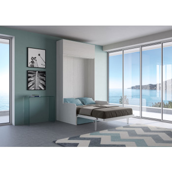Mod. Kentaro French 140 avec canapé - Lit double escamotable français 140 Kentaro avec canapé et élément mural frêne blanc, bleu clair