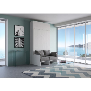 Mod. Kentaro French 140 avec canapé - Lit double escamotable Kentaro 140 avec canapé et élément haut en frêne blanc, gris