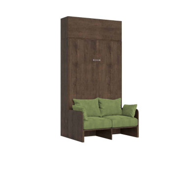 Mod. Kentaro French 140 avec canapé - Lit double escamotable Kentaro 140 avec canapé et meuble haut en frêne blanc et vert