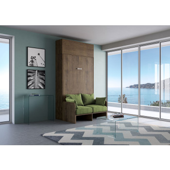 Kentaro French 140 avec canapé - Lit double escamotable Kentaro 140 avec canapé et meuble haut en frêne blanc et vert