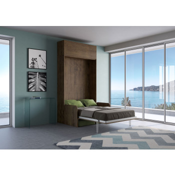 Mod. Kentaro French 140 avec canapé - Lit double escamotable Kentaro 140 avec canapé et élément haut en frêne blanc et vert