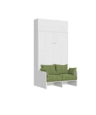 Mod. Kentaro French 140 avec canapé - Lit double escamotable Kentaro 140 avec canapé et élément haut en frêne blanc et vert