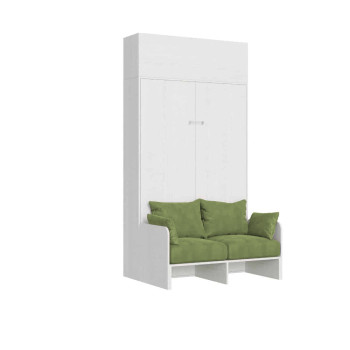 Mod. Kentaro French 140 avec canapé - Lit double escamotable Kentaro 140 avec canapé et élément haut en frêne blanc et vert