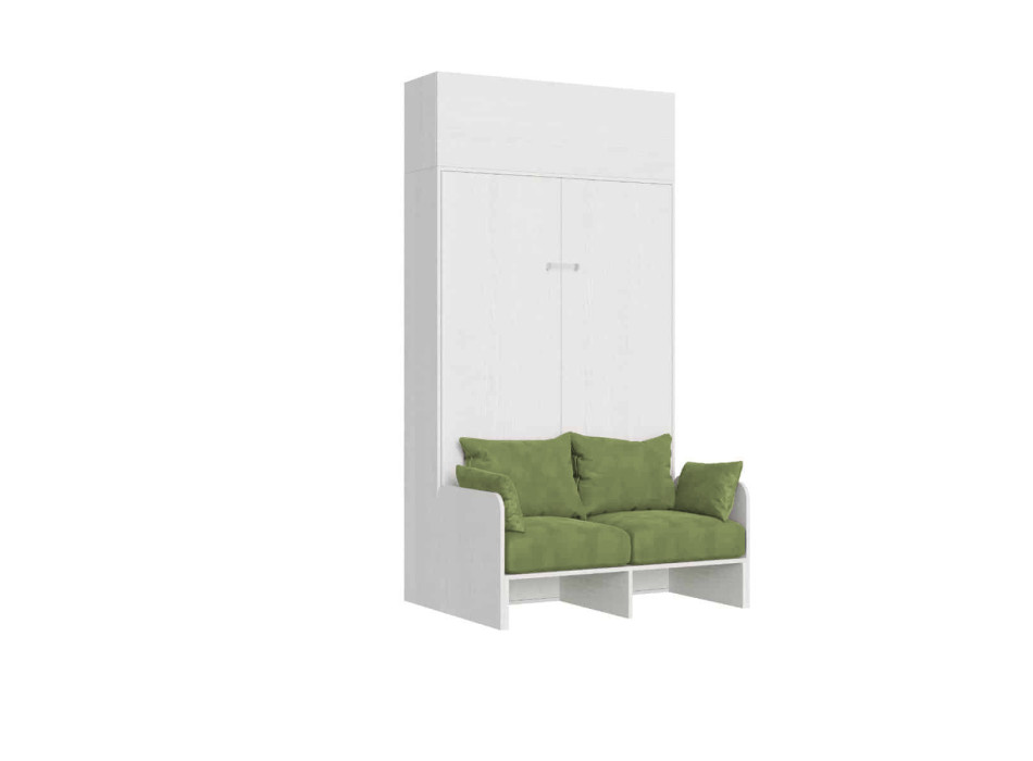 Mod. Kentaro French 140 avec canapé - Lit double escamotable Kentaro 140 avec canapé et élément haut en frêne blanc et vert