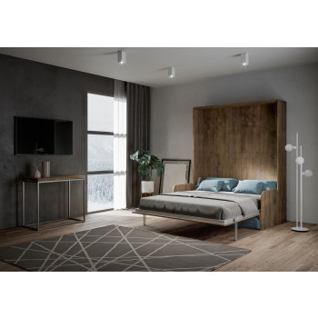 Lit double escamotable Kentaro 160 avec canapé - Lit double escamotable Kentaro 160 avec canapé en frêne blanc, bleu clair