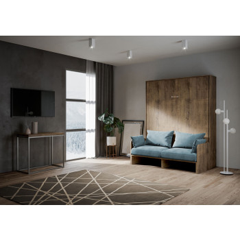 Lit double escamotable Kentaro 160 avec canapé - Lit double escamotable Kentaro 160 avec canapé en frêne blanc, bleu clair