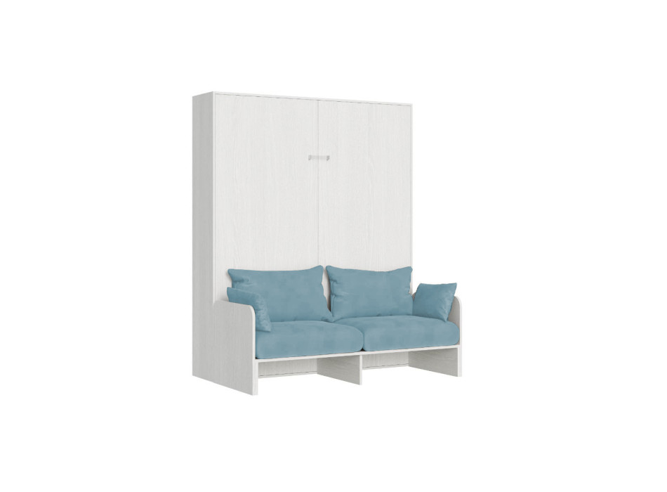 Lit double escamotable Kentaro 160 avec canapé - Lit double escamotable Kentaro 160 avec canapé en frêne blanc, bleu clair