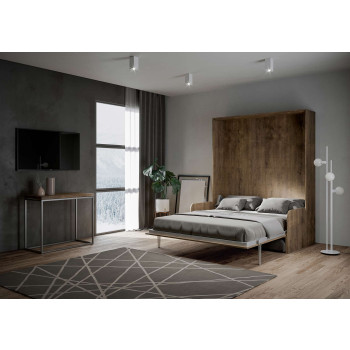 Lit double escamotable Kentaro 160 avec canapé - Lit double escamotable Kentaro 160 avec canapé en frêne blanc, gris