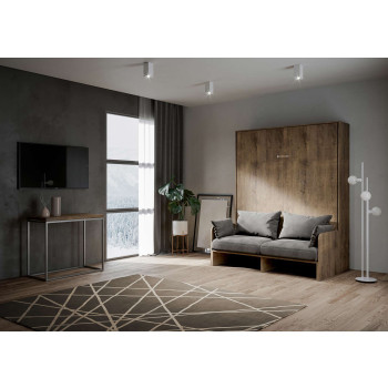 Lit double escamotable Kentaro 160 avec canapé - Lit double escamotable Kentaro 160 avec canapé en frêne blanc, gris