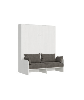 Lit double escamotable Kentaro 160 avec canapé - Lit double escamotable Kentaro 160 avec canapé en frêne blanc, gris