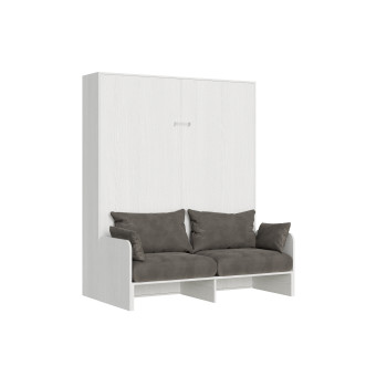 Lit double escamotable Kentaro 160 avec canapé - Lit double escamotable Kentaro 160 avec canapé en frêne blanc, gris