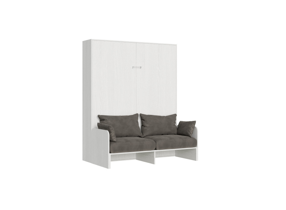 Lit double escamotable Kentaro 160 avec canapé - Lit double escamotable Kentaro 160 avec canapé en frêne blanc, gris