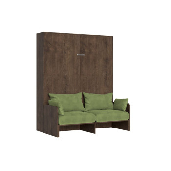 Lit double escamotable Kentaro 160 avec canapé - Lit double escamotable Kentaro 160 avec canapé en frêne blanc, vert