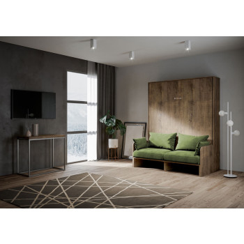 Lit double escamotable Kentaro 160 avec canapé - Lit double escamotable Kentaro 160 avec canapé en frêne blanc, vert