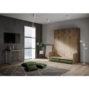 Lit double escamotable Kentaro 160 avec canapé - Lit double escamotable Kentaro 160 avec canapé en frêne blanc, vert