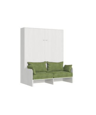 Lit double escamotable Kentaro 160 avec canapé - Lit double escamotable Kentaro 160 avec canapé en frêne blanc, vert