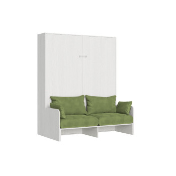 Lit double escamotable Kentaro 160 avec canapé - Lit double escamotable Kentaro 160 avec canapé en frêne blanc, vert