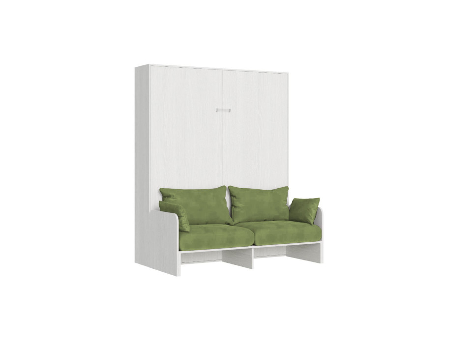 Lit double escamotable Kentaro 160 avec canapé - Lit double escamotable Kentaro 160 avec canapé en frêne blanc, vert