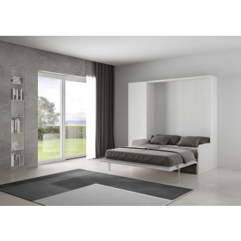 Lit double escamotable Kentaro 160 avec canapé et colonne en frêne blanc, gris