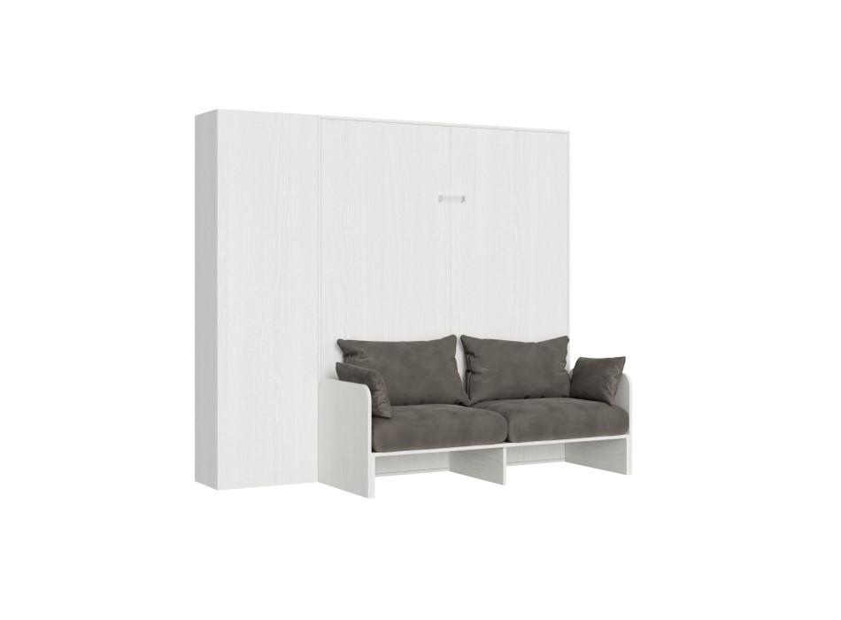 Lit double escamotable Kentaro 160 avec canapé et colonne en frêne blanc, gris