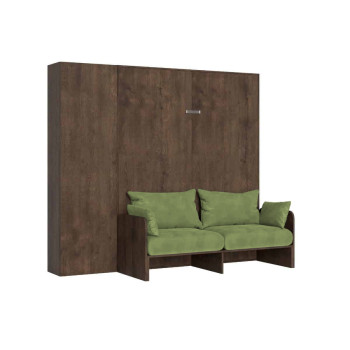 Lit double escamotable Kentaro 160 avec canapé et colonne en frêne blanc, vert