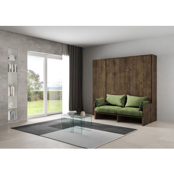 Lit double escamotable Kentaro 160 avec canapé et colonne en frêne blanc, vert