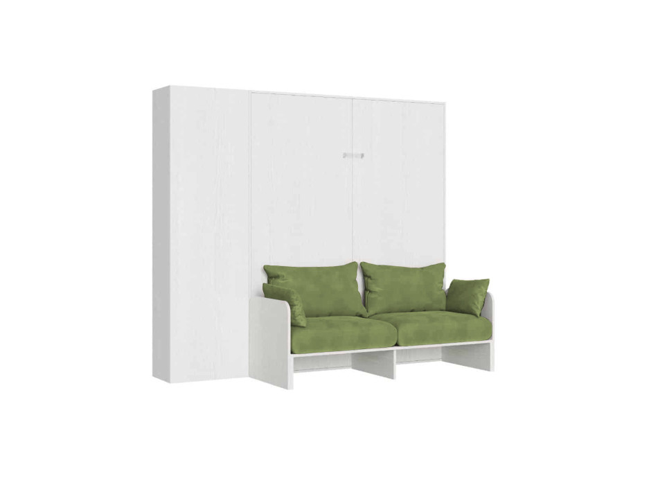 Lit double escamotable Kentaro 160 avec canapé et colonne en frêne blanc, vert