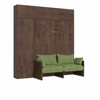 Lit double escamotable Kentaro 160 avec canapé - Lit double escamotable Kentaro 160 avec canapé et meubles en frêne blanc et vert