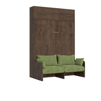 Lit double escamotable Kentaro 160 avec canapé - Lit double escamotable Kentaro 160 avec canapé et élément mural en frêne blanc, vert