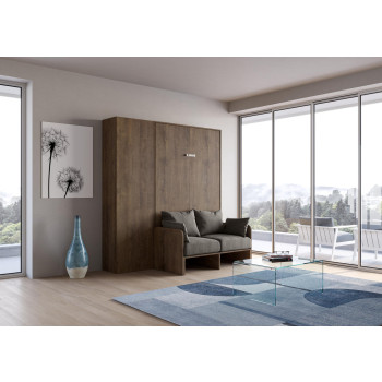 Mod.Kentaro Sofà 1/2 - Lit queen size escamotable vertical de 120 cm Kentaro Sofà avec colonne Frêne Blanc