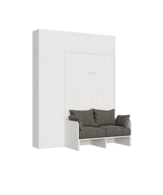 Mod.Kentaro French Sofa - Lit 140 Canapé Kentaro en frêne blanc avec colonne - élément mural avec imposte - élément mural au-dessus de la colonne (ALESSIA 20)