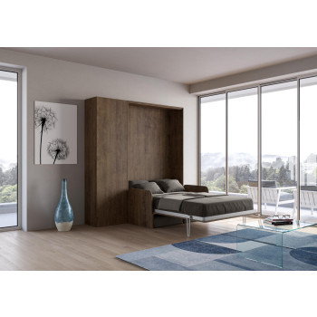 Canapé Kentaro français - Lit double escamotable vertical de 140 cm Canapé Kentaro avec colonne Frêne blanc