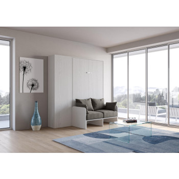 Canapé Kentaro français - Lit double escamotable vertical de 140 cm Canapé Kentaro avec colonne Frêne blanc