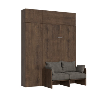 Canapé Kentaro français - Lit double escamotable vertical de 140 cm Canapé Kentaro avec colonnes et éléments hauts Frêne blanc