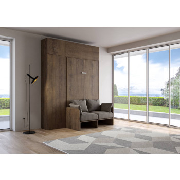 Canapé Kentaro français - Lit double escamotable vertical de 140 cm Canapé Kentaro avec colonnes et éléments hauts Frêne blanc