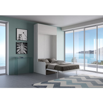 Canapé Kentaro français - Lit double escamotable vertical de 140 cm Canapé Kentaro avec élément mural vasistas Frêne blanc