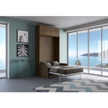 Canapé Kentaro français - Lit double escamotable vertical de 140 cm Canapé Kentaro avec élément mural vasistas Frêne blanc